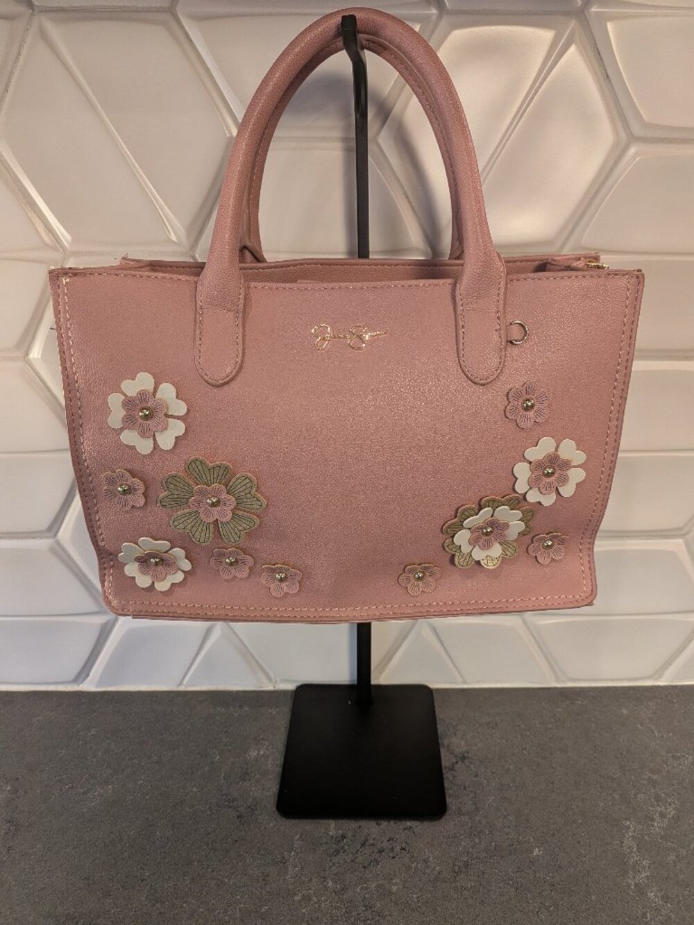 Pink Flowers Faux Leather Women's Handbag Jessica Simpson Small